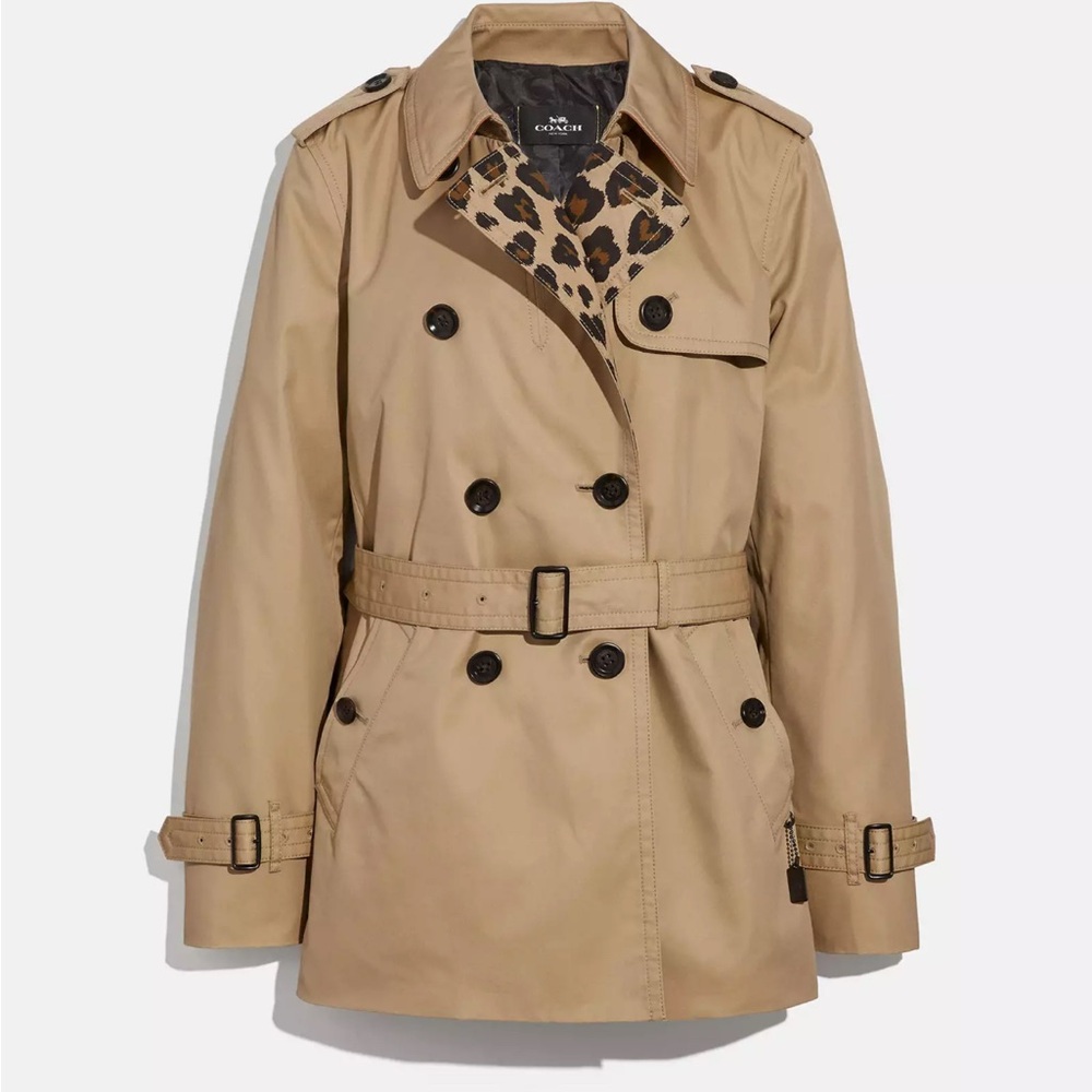 Coach Women's Tan Trench Coat with Leopard Lining